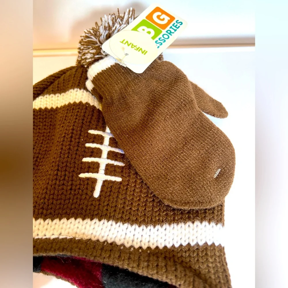 Adorable Football Hat and Mittens by ABG Accessories for Infant.  New with Tags.